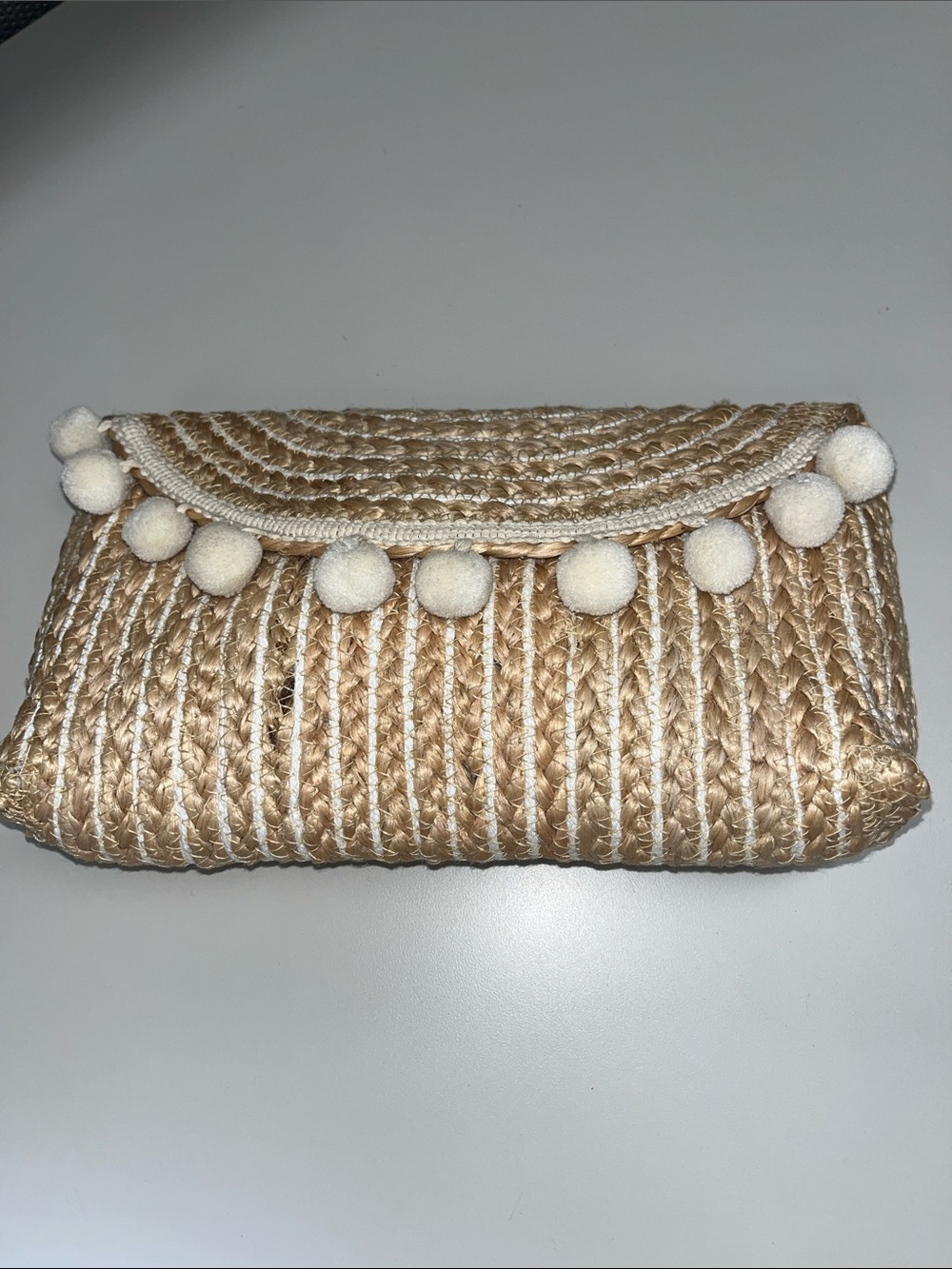 Shiraleah Natural Woven Pom-Pom Clutch